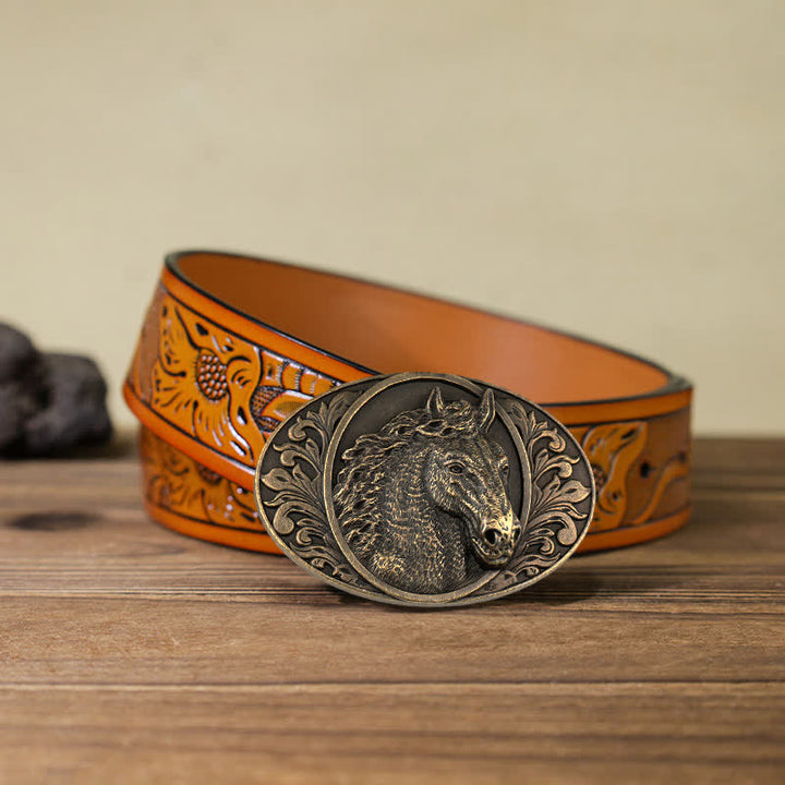 Ceinture en cuir à boucle tête de cheval pour homme