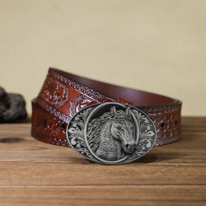 Ceinture en cuir à boucle tête de cheval pour homme