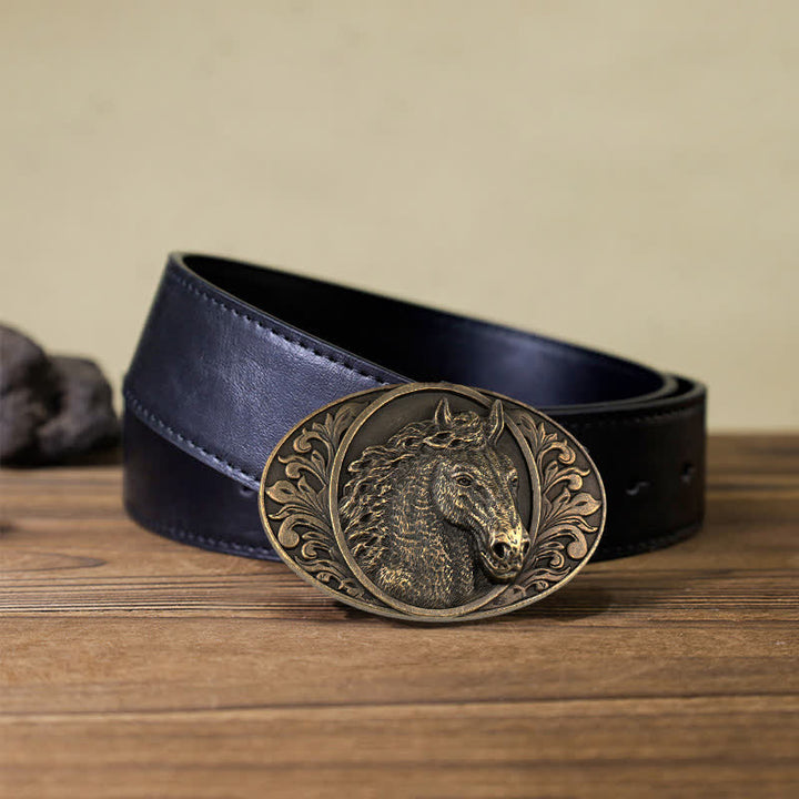 Ceinture en cuir à boucle tête de cheval pour homme