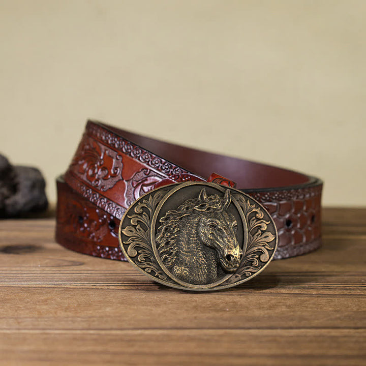 Ceinture en cuir à boucle tête de cheval pour homme