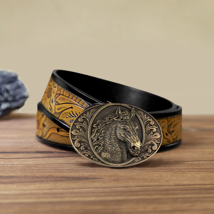 Ceinture en cuir à boucle tête de cheval pour homme