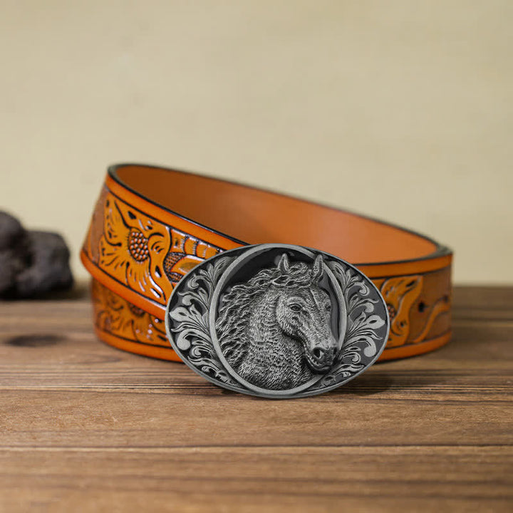 Ceinture en cuir à boucle tête de cheval pour homme