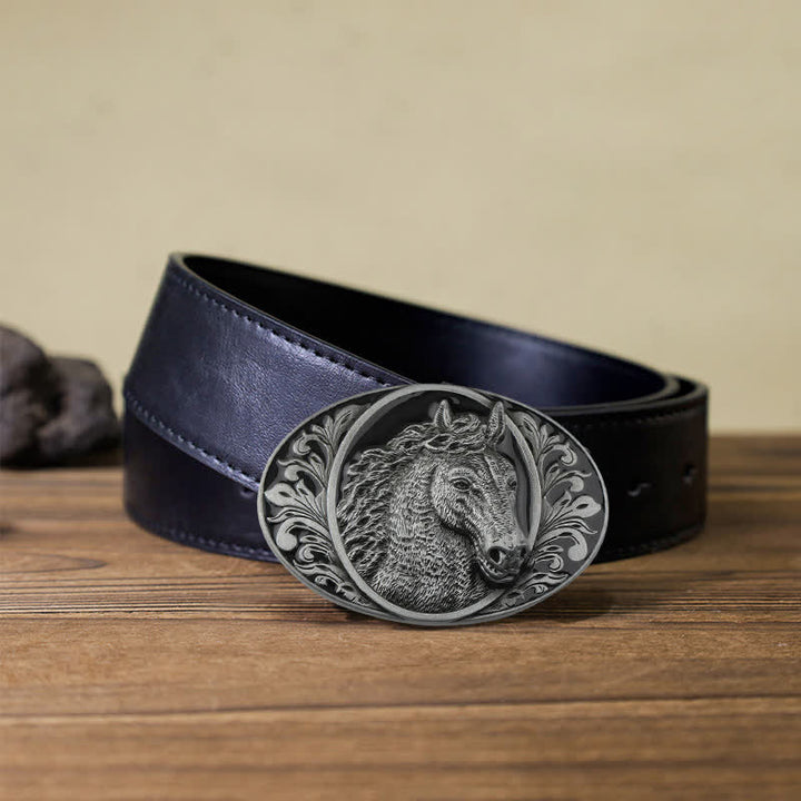 Ceinture en cuir à boucle tête de cheval pour homme