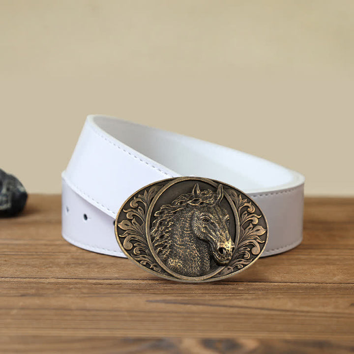 Ceinture en cuir à boucle tête de cheval pour homme