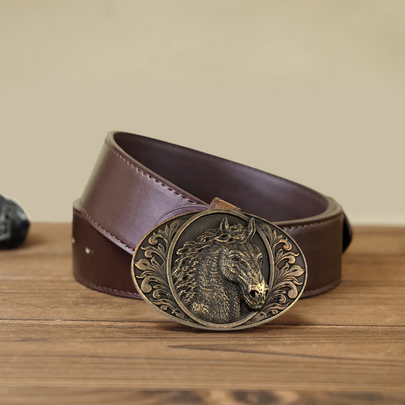 Ceinture en cuir à boucle tête de cheval pour homme