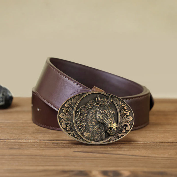 Ceinture en cuir à boucle tête de cheval pour homme
