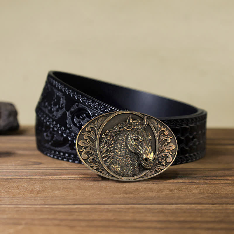 Ceinture en cuir à boucle tête de cheval pour homme