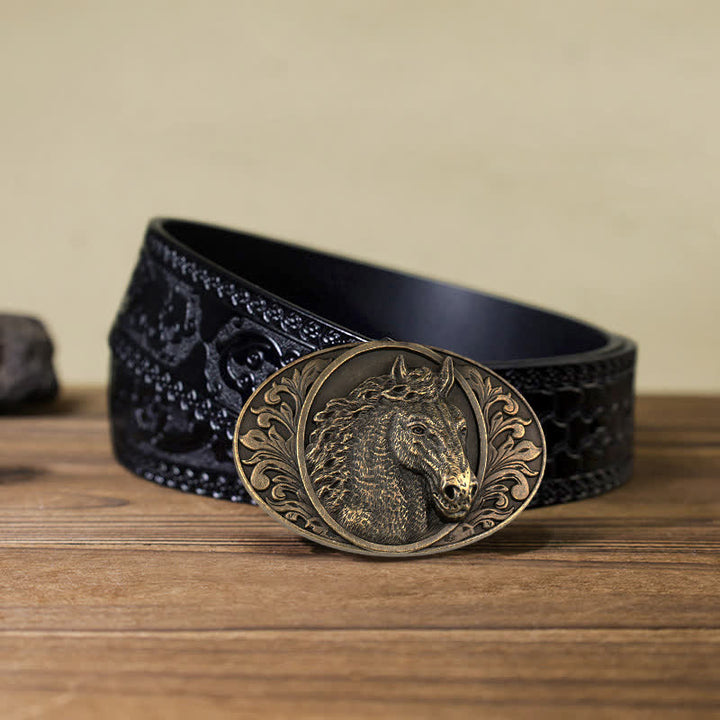Ceinture en cuir à boucle tête de cheval pour homme