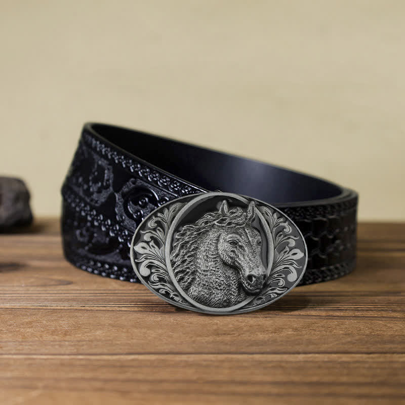 Ceinture en cuir à boucle tête de cheval pour homme