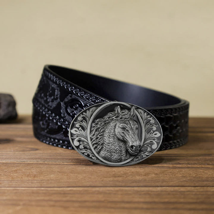 Ceinture en cuir à boucle tête de cheval pour homme