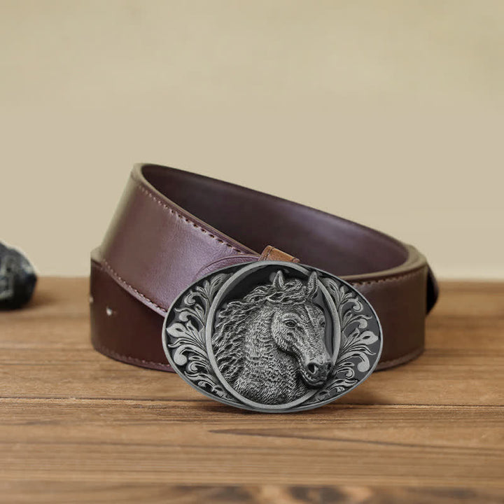 Ceinture en cuir à boucle tête de cheval pour homme