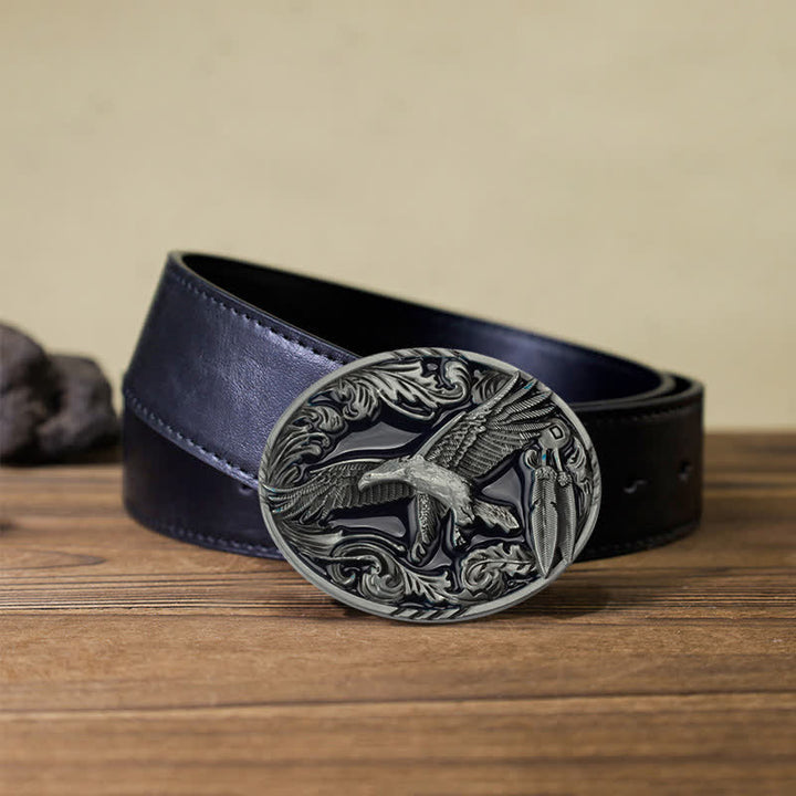 Ceinture en cuir à boucle ovale émaillée à motif feuille d'aigle pour homme