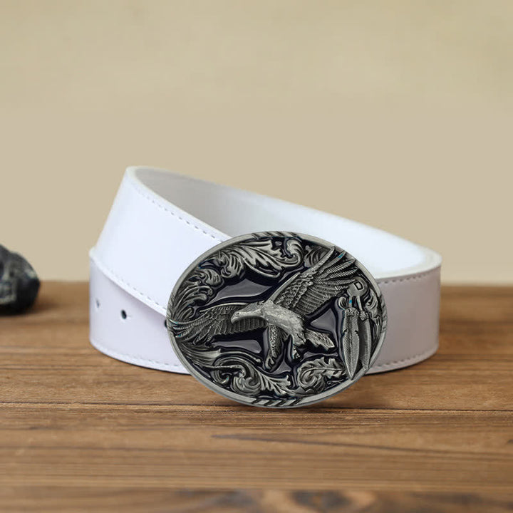 Ceinture en cuir à boucle ovale émaillée à motif feuille d'aigle pour homme