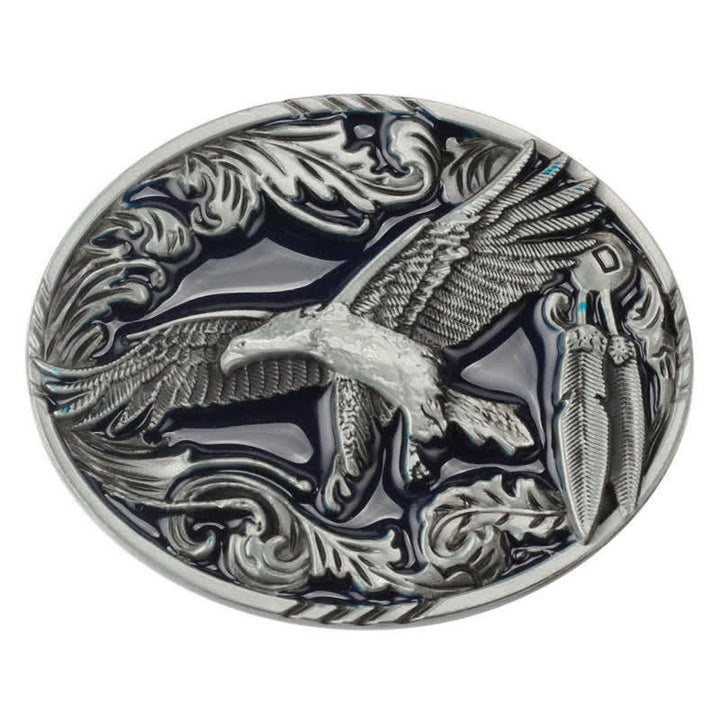 Ceinture en cuir à boucle ovale émaillée à motif feuille d'aigle pour homme