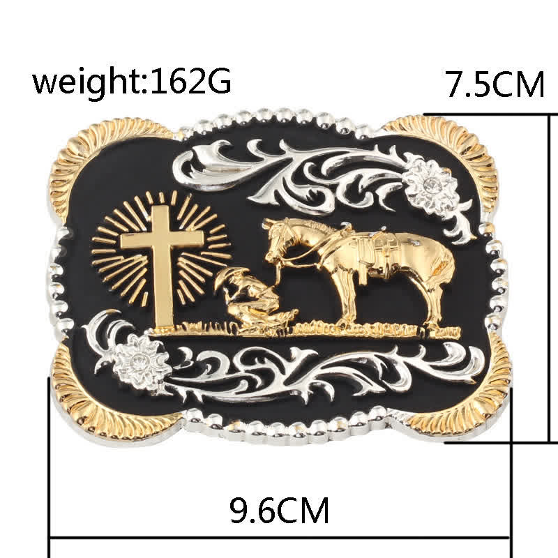 Ceinture en cuir avec boucle de prière dorée pour homme