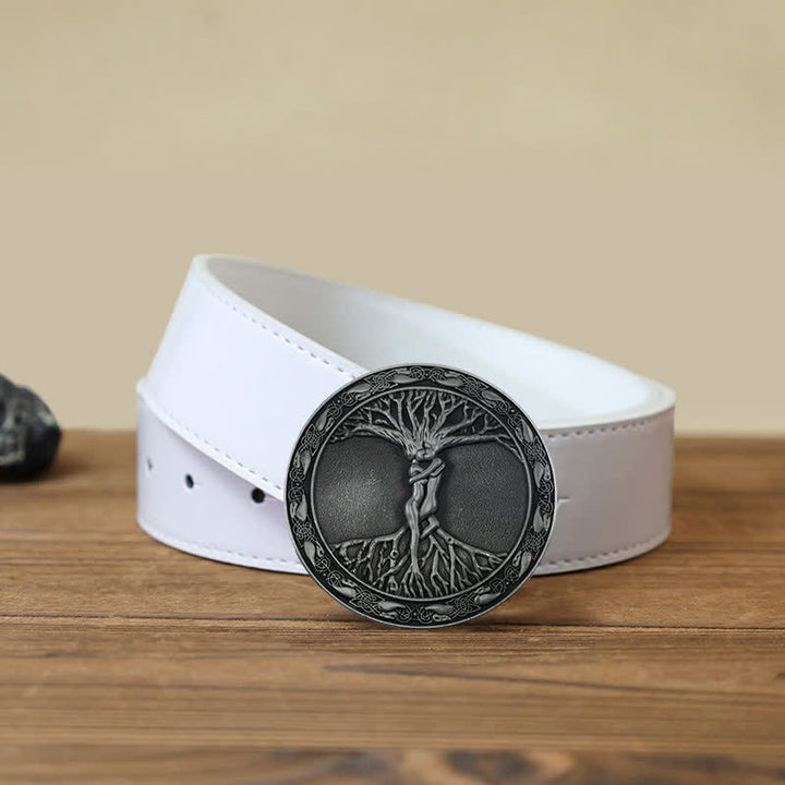 Ceinture en cuir à boucle en orme et frêne pour homme avec arbre de vie
