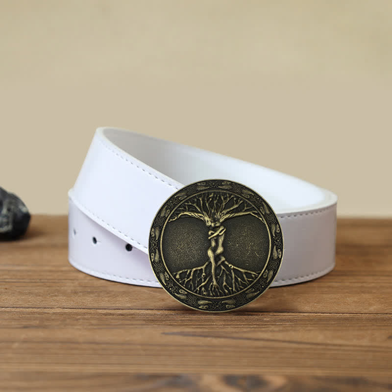 Ceinture en cuir à boucle en orme et frêne pour homme avec arbre de vie