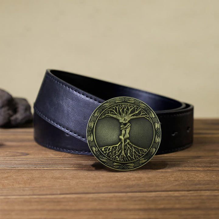 Ceinture en cuir à boucle en orme et frêne pour homme avec arbre de vie