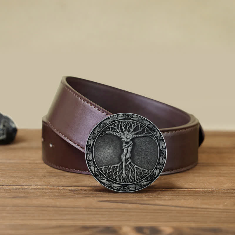 Ceinture en cuir à boucle en orme et frêne pour homme avec arbre de vie