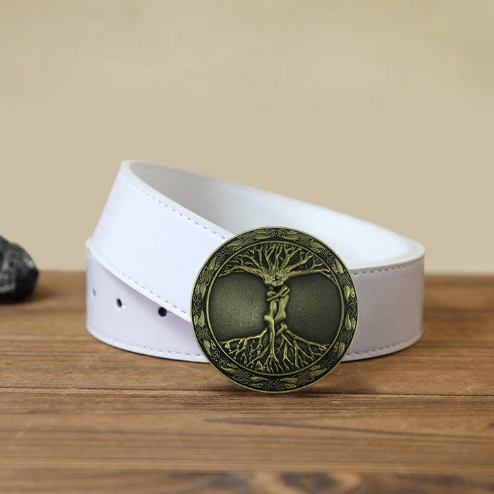 Ceinture en cuir à boucle en orme et frêne pour homme avec arbre de vie