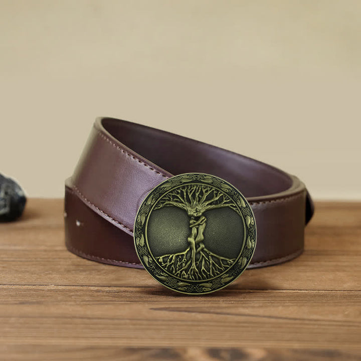 Ceinture en cuir à boucle en orme et frêne pour homme avec arbre de vie