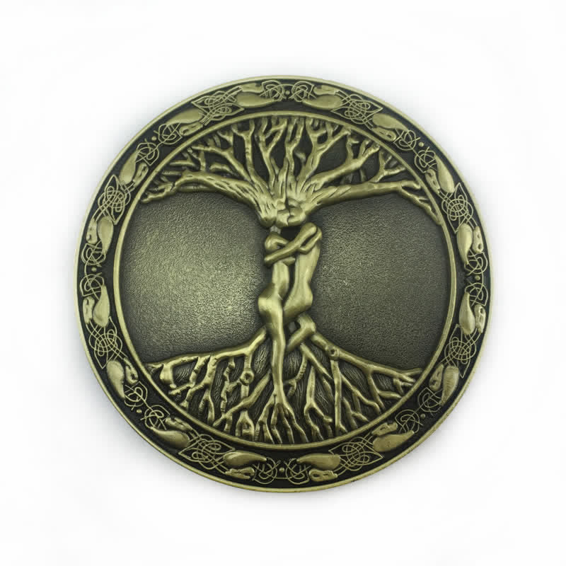 Ceinture en cuir à boucle en orme et frêne pour homme avec arbre de vie