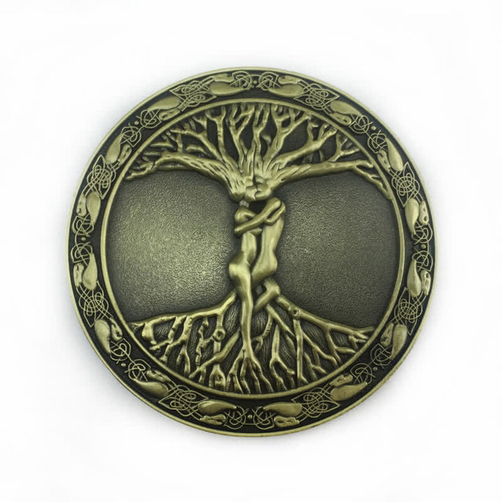 Ceinture en cuir à boucle en orme et frêne pour homme avec arbre de vie