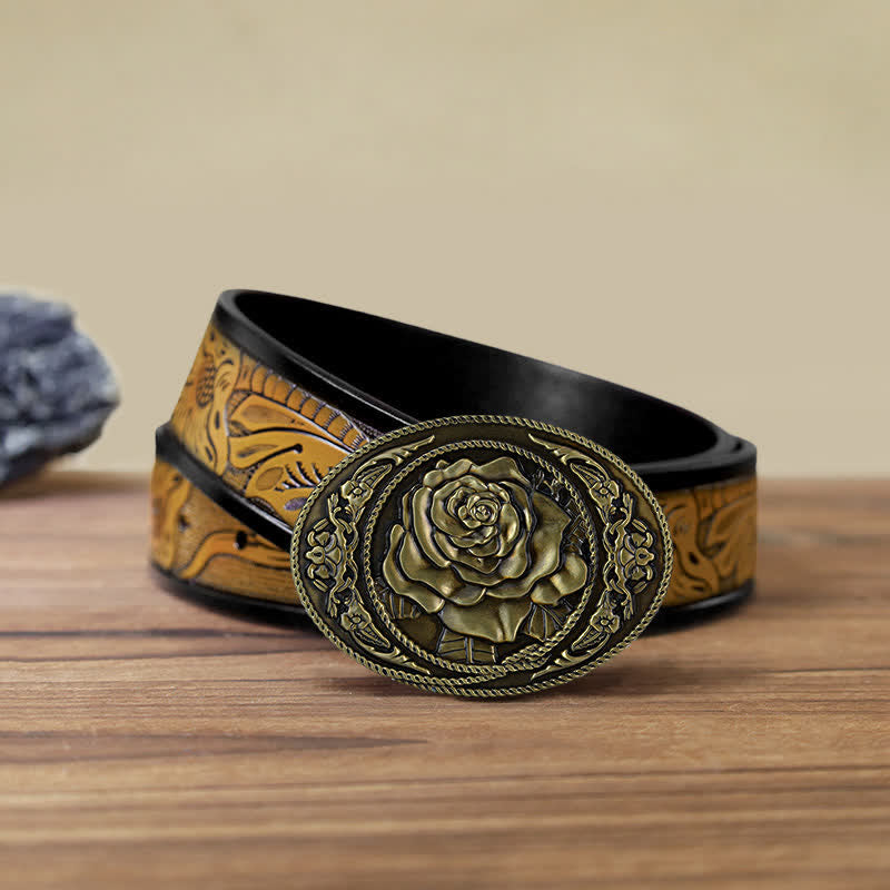 Ceinture en cuir à boucle rose tendance pour homme