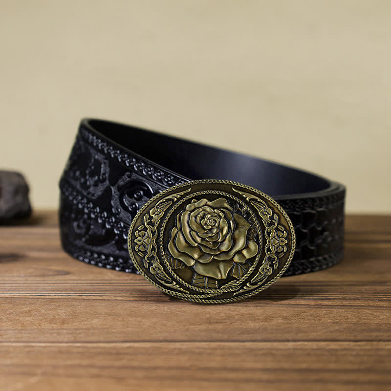 Ceinture en cuir à boucle rose tendance pour homme