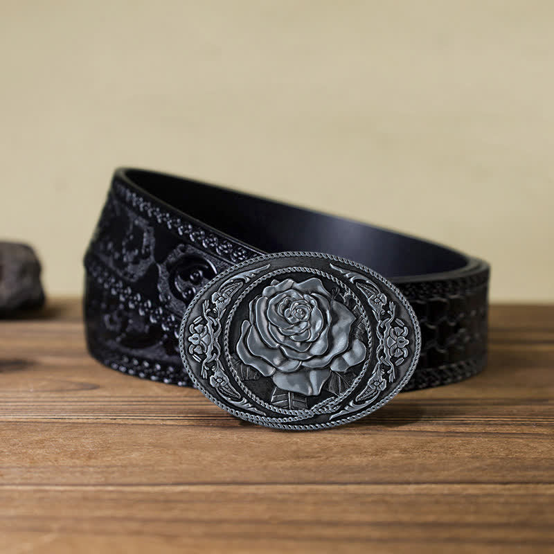 Ceinture en cuir à boucle rose tendance pour homme