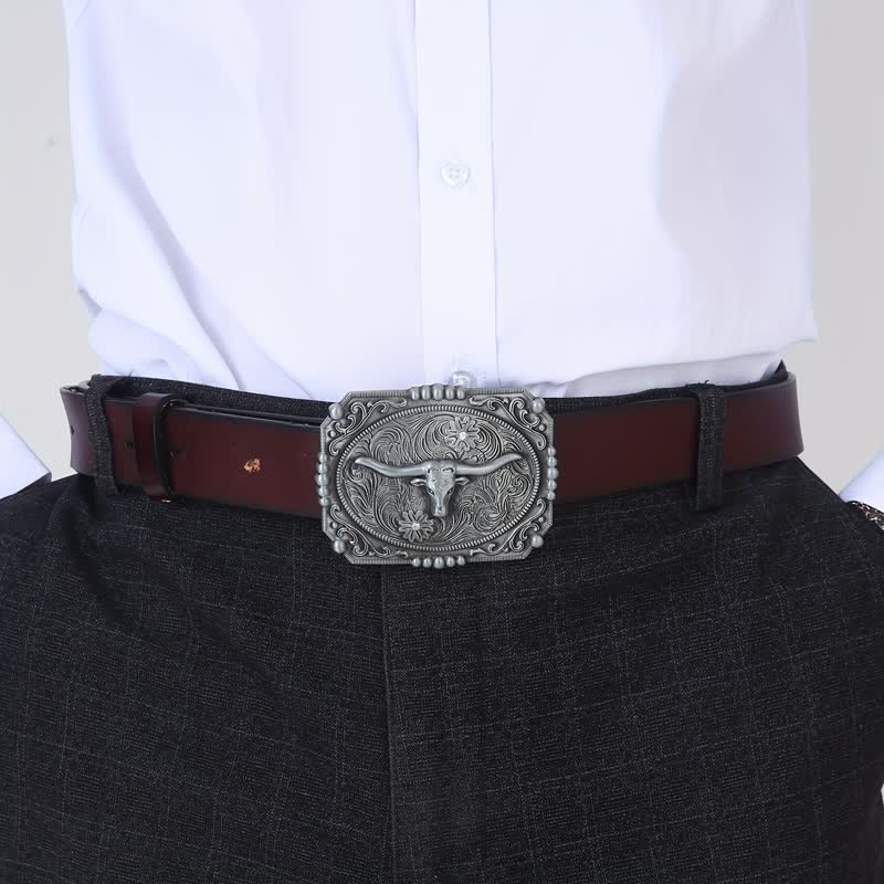Ceinture en cuir à boucle tête de taureau Longhorn DIY pour homme