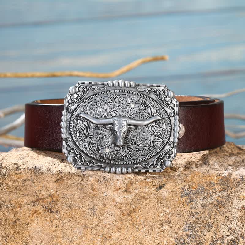 Ceinture en cuir à boucle tête de taureau Longhorn DIY pour homme