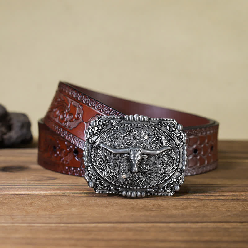 Ceinture en cuir à boucle tête de taureau Longhorn DIY pour homme