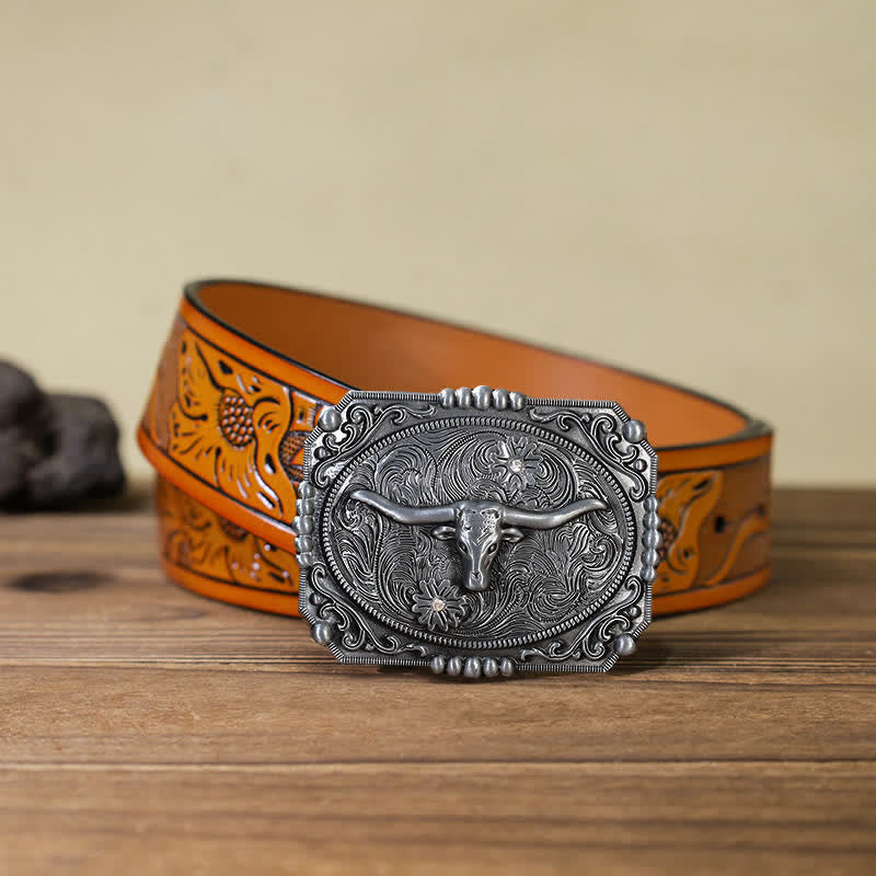 Ceinture en cuir à boucle tête de taureau Longhorn DIY pour homme
