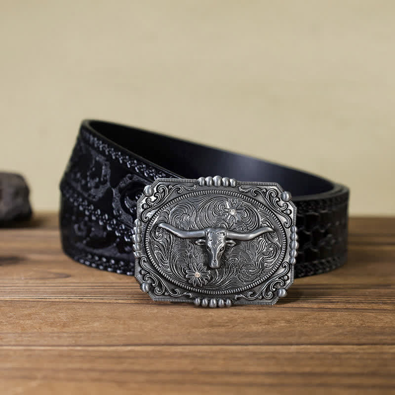 Ceinture en cuir à boucle tête de taureau Longhorn DIY pour homme