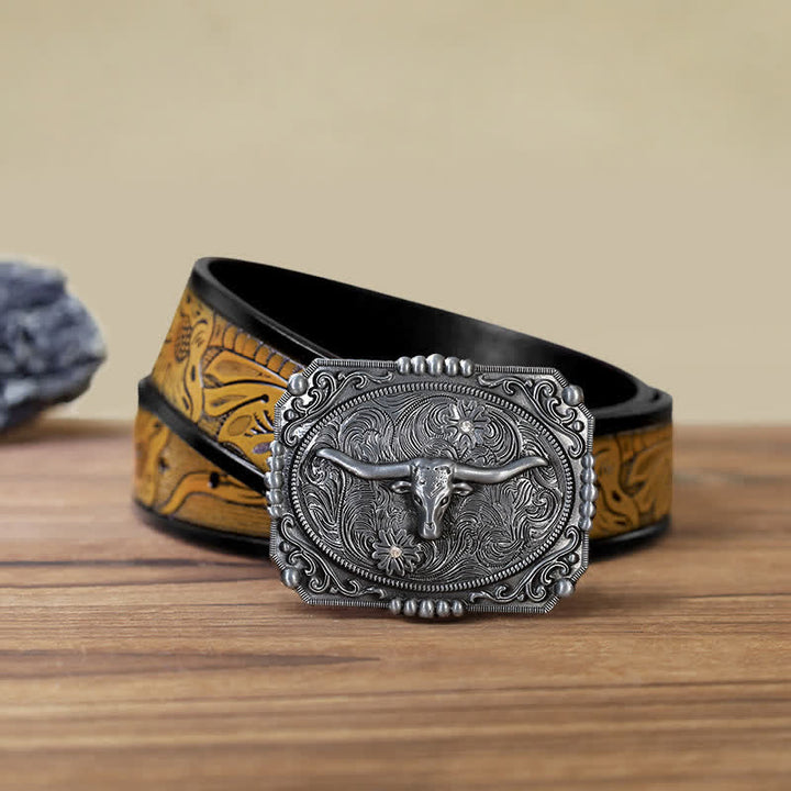 Ceinture en cuir à boucle tête de taureau Longhorn DIY pour homme