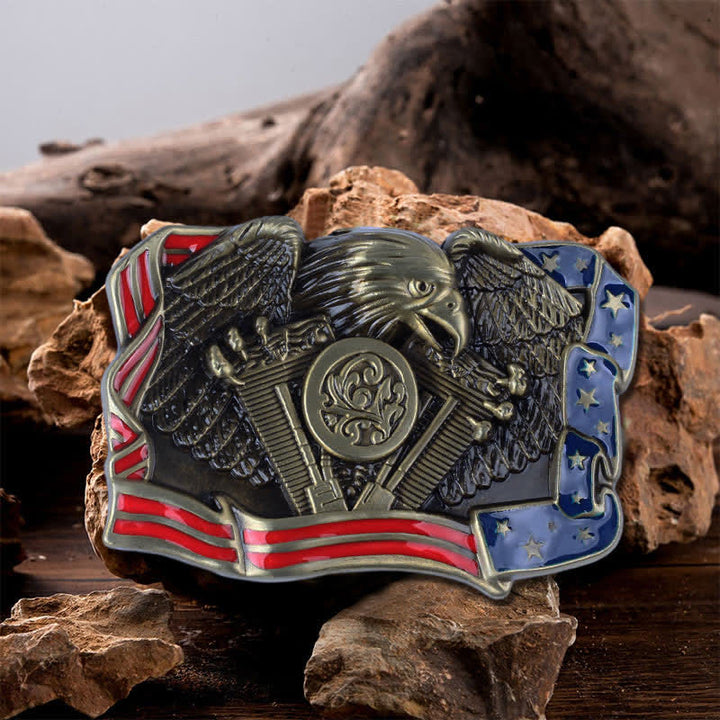 Ceinture en cuir à boucle multicolore patriotique pour homme avec motif aigle