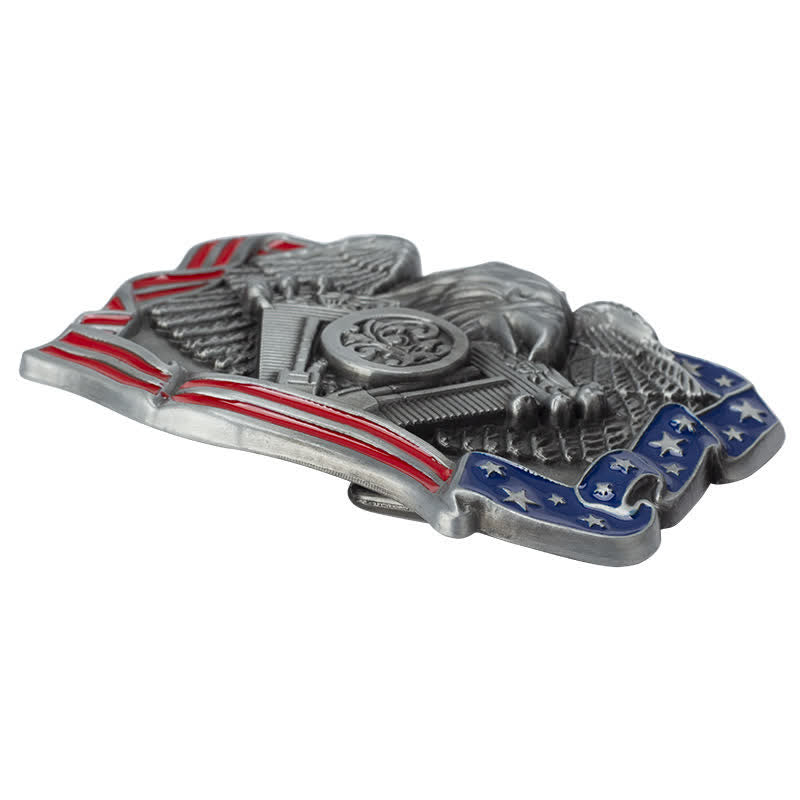 Ceinture en cuir à boucle multicolore patriotique pour homme avec motif aigle