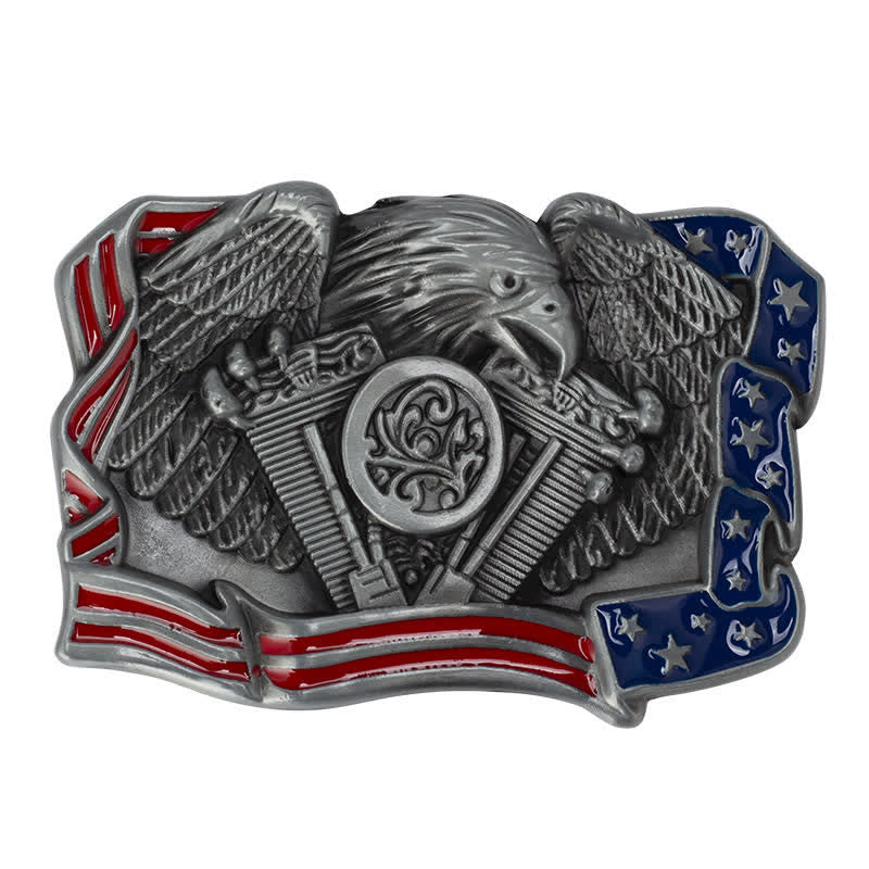 Ceinture en cuir à boucle multicolore patriotique pour homme avec motif aigle