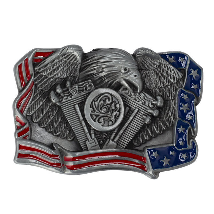 Ceinture en cuir à boucle multicolore patriotique pour homme avec motif aigle