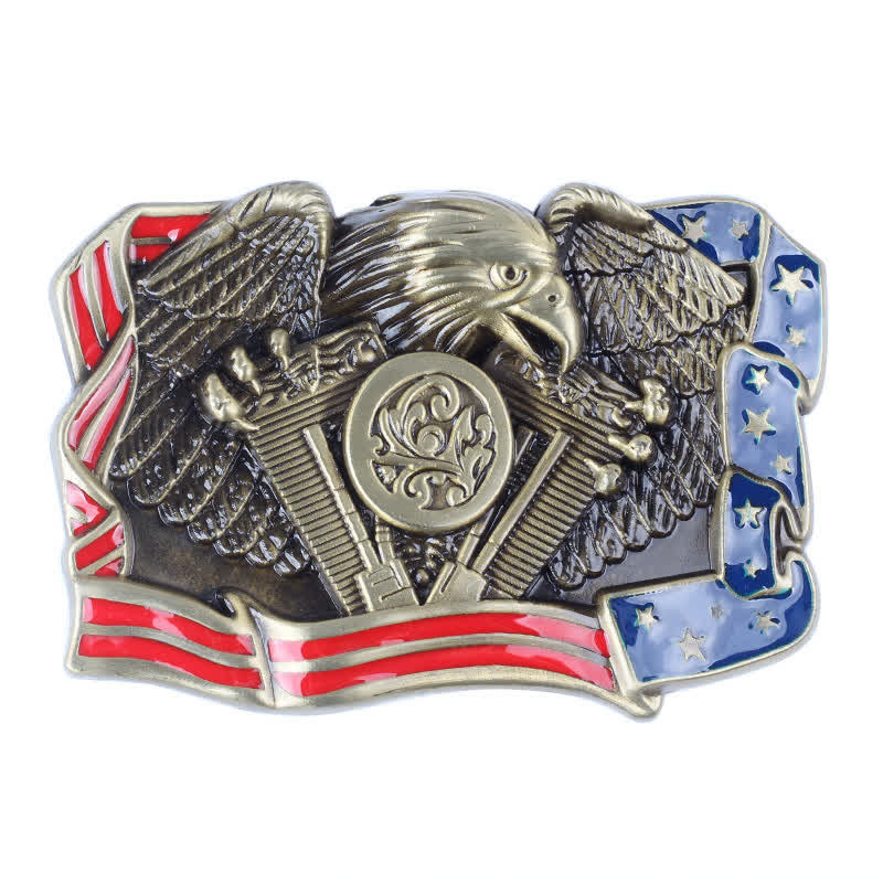 Ceinture en cuir à boucle multicolore patriotique pour homme avec motif aigle