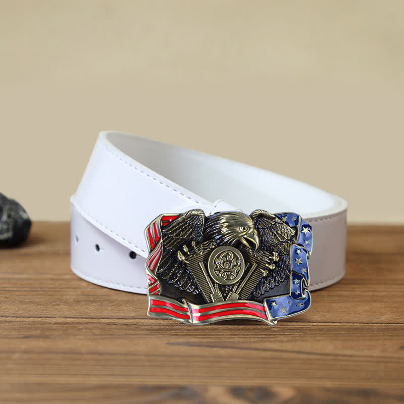 Ceinture en cuir à boucle multicolore patriotique pour homme avec motif aigle