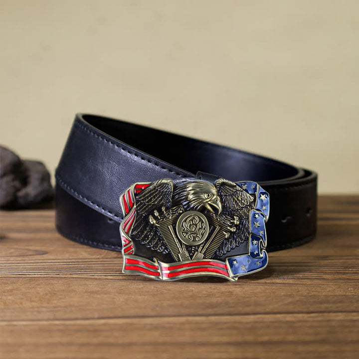Ceinture en cuir à boucle multicolore patriotique pour homme avec motif aigle