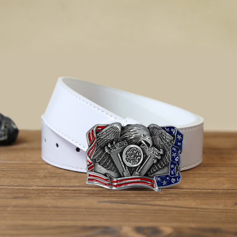 Ceinture en cuir à boucle multicolore patriotique pour homme avec motif aigle