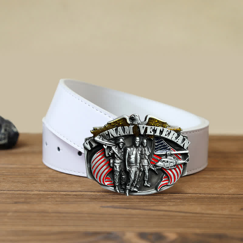 Ceinture en cuir à boucle pour homme, motif vétéran du Vietnam