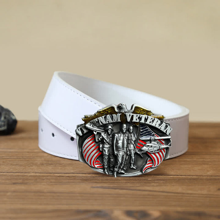 Ceinture en cuir à boucle pour homme, motif vétéran du Vietnam
