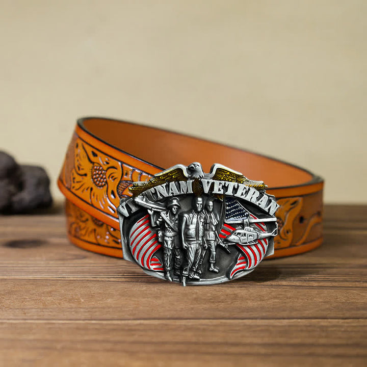 Ceinture en cuir à boucle pour homme, motif vétéran du Vietnam