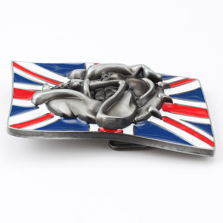 Ceinture en cuir à boucle pour homme avec drapeau britannique et tête de bouledogue