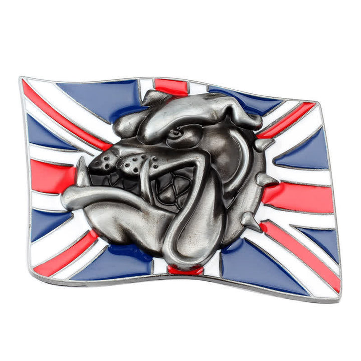 Ceinture en cuir à boucle pour homme avec drapeau britannique et tête de bouledogue