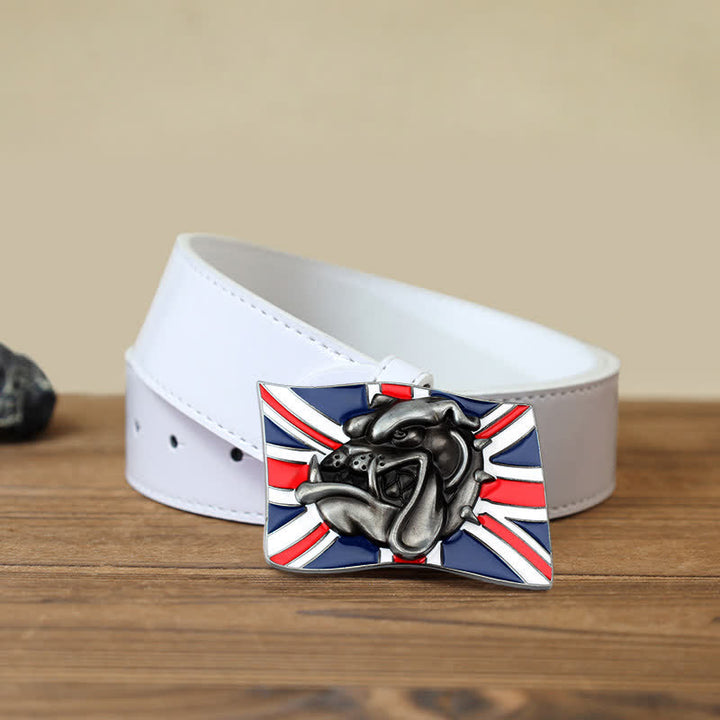 Ceinture en cuir à boucle pour homme avec drapeau britannique et tête de bouledogue